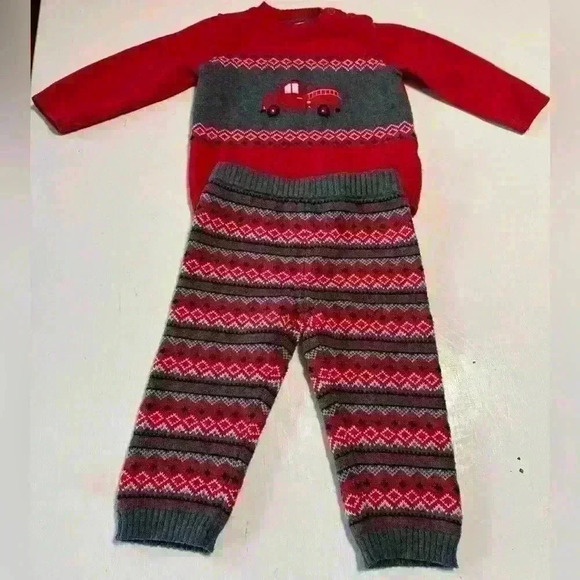 Gymboree Boys 12-18 Mo Fun And Fancy Fire Truck Engine Sweater Pullover And Pant - Picture 1 of 5